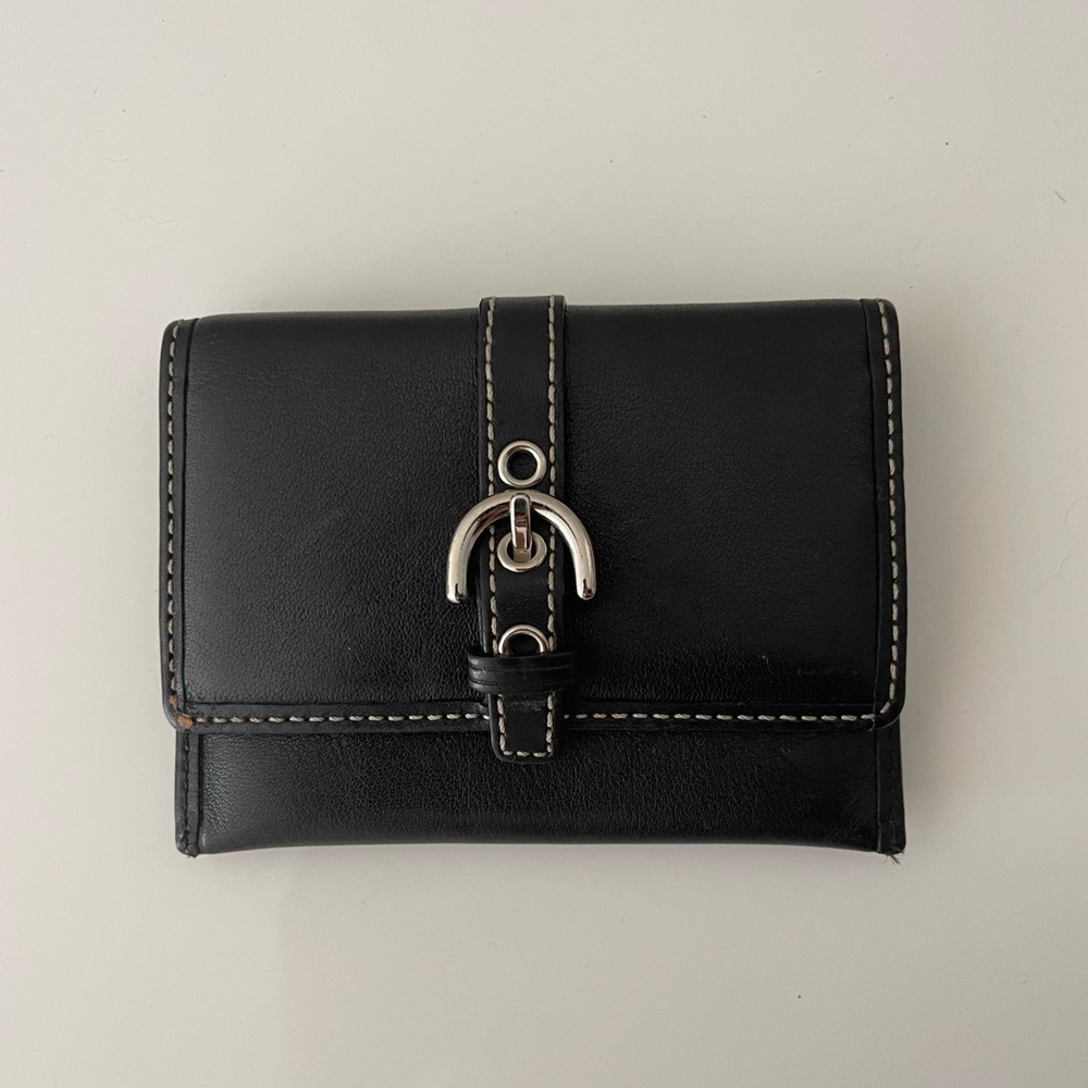 Coach Compact Black Leather Wallet